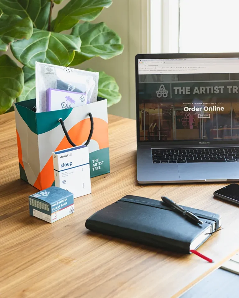 Products and computer on a table